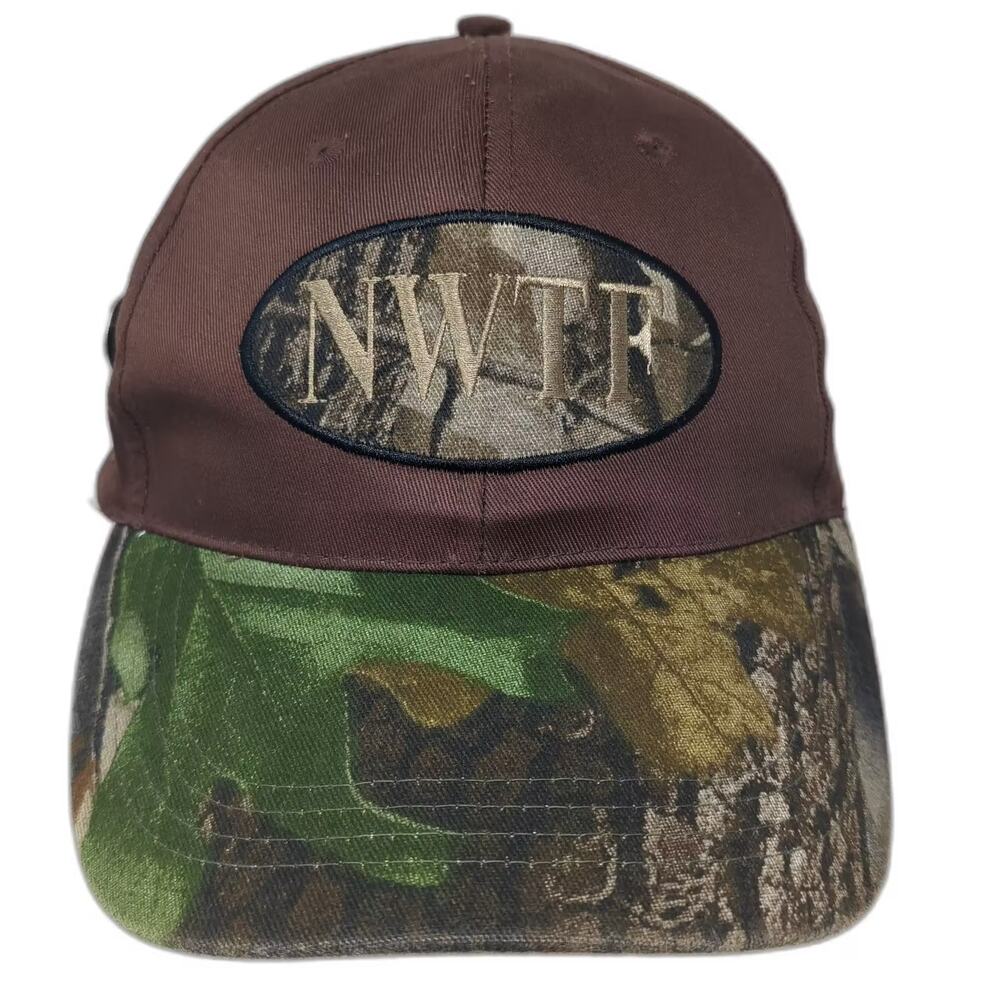 NWTF Baseball Cap Hat Brown Green OS Adjustable Embroidered Camo Pin Hunting